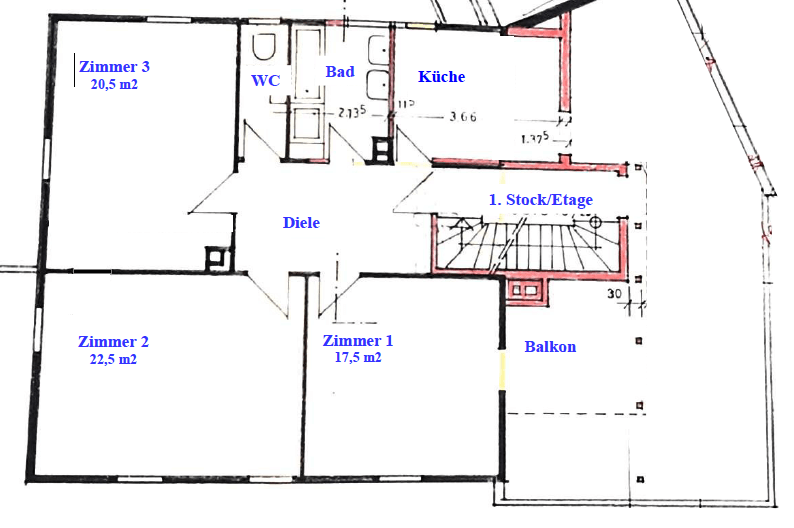 Zimmer Neckarsulm Grundriss im Obergeschoss